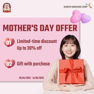 Treat your mum with the best of nature’s gift this Mother’s Day💕

For a limited time only🔥enjoy up to 30% of premium Korean Red Ginseng products or gift with purchase when order over $150!

Give her natural energy boost and health support with our nutritious 6-year grown Korean Red Ginseng💪🏻 

⏰28/04/2023 - 14/05/2023

KGC official online store🛒www.redginseng.com.au 
KGC official Amazon store🔍Cheong Kwan Jang Australia

Flagship stores: 🚩 Auburn Unit 20, The Bell Tower 191 Parramatta Rd, Auburn NSW  🚩 Eastwood Shop 4/ 124 Rowe Street, Eastwood NSW  🚩 Market City Level 1 (Next to Footlocker), Market City, 9-13 Hay St, Haymarket NSW  Australia wide shipping🇦🇺
Free shipping on order over $100✈️
 #CheongKwanJang #KoreanRedGinseng #MothersDay #Promotion #Sale #GiftWithPurchase #Health #Wellness #Vitality #Discount #specialoffer